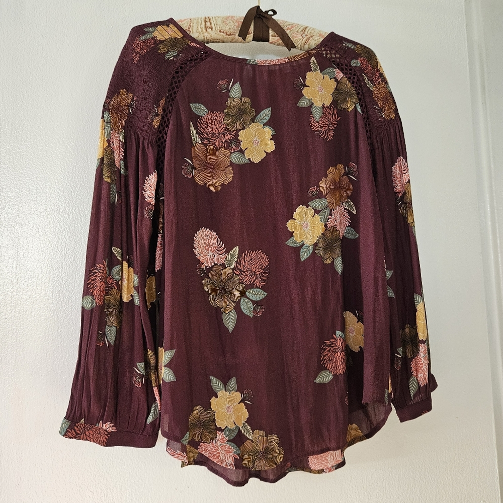 LOFT flowy and flowery burgundy blouse.  Size medium